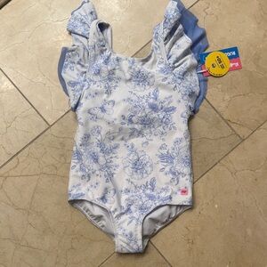 Ruffle Butts Blue and White Floral Swimsuit 8 butterfly garden toile periwinkle